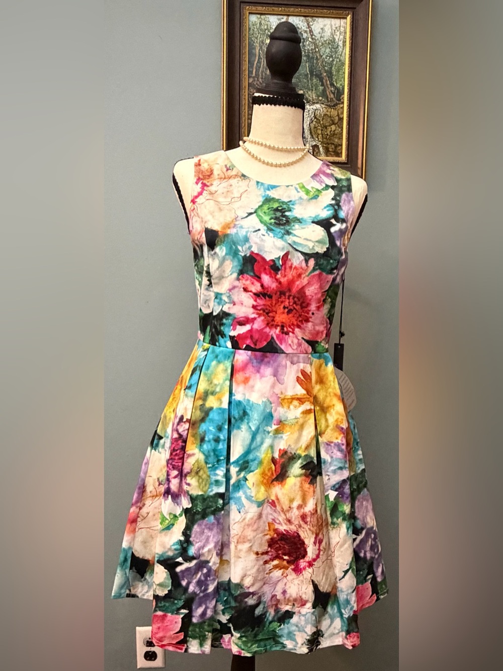 NWT Felicity & Coco Watercolor Floral Fit Flare Dress Multicolor Size XL